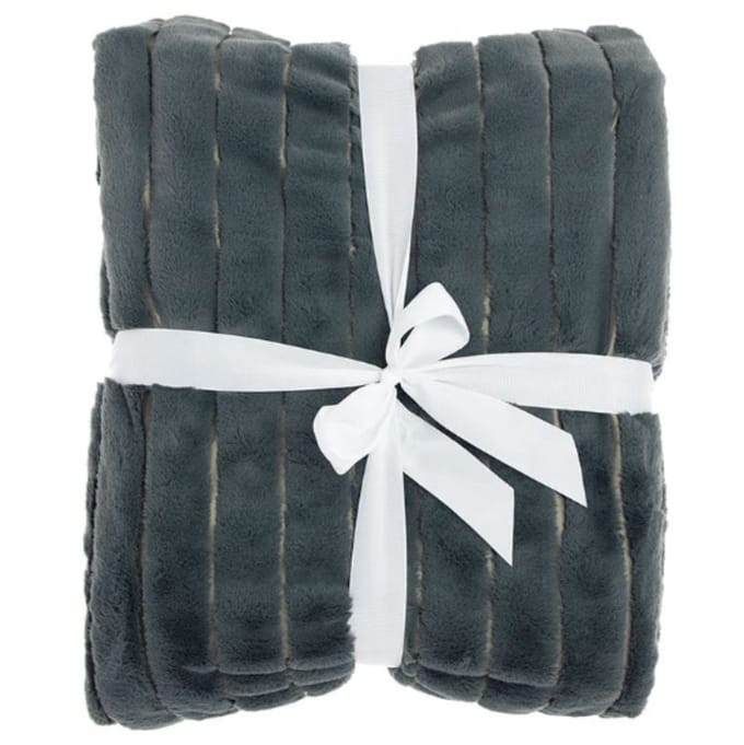 Unique Living Vent du Sud - bedsprei - fake fur bont - rib donkergrijs - 220x240cm