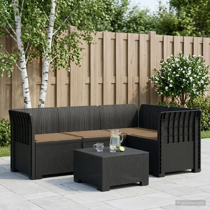 vidaXL - 4-Persoons - Tuin - Sofa - met - Kussens - Rattan - Look - PP - Antraciet