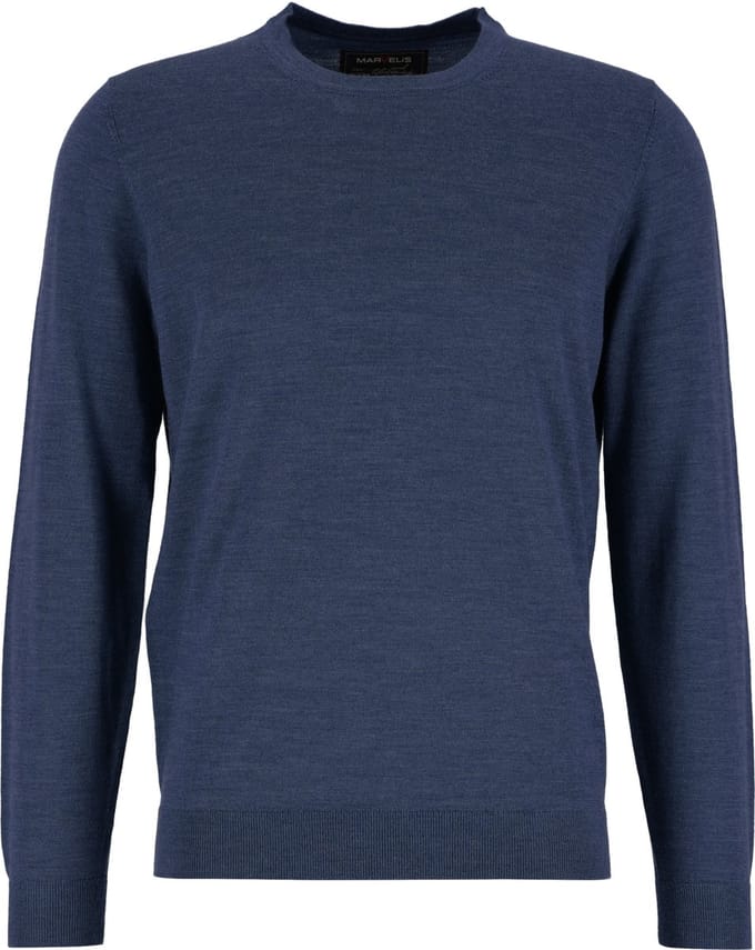 MARVELIS modern fit trui wol - O-hals - rookblauw