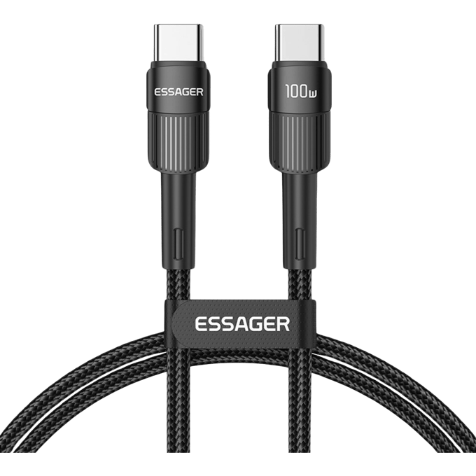 Essager Power Delivery Gewoven Oplaad en Datakabel USB-C naar USB-C Zwart 2m