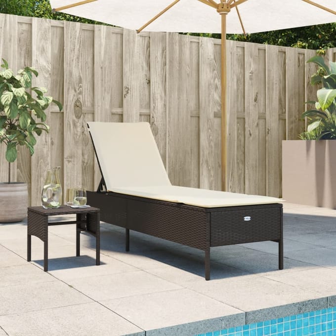 vidaXL - Ligbed - met - tafel - en - kussen - poly - rattan - bruin