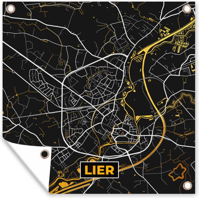 Tuindoek Plattegrond - Lier - Goud - Stadskaart - Kaart - 100x100 cm