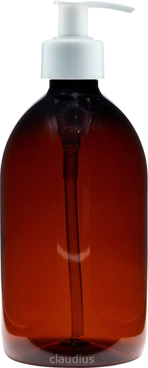 Lege plastic fles 500 ml PET Apothekersfles amber - met witte pomp - set van 10 stuks - Navulbaar - Leeg