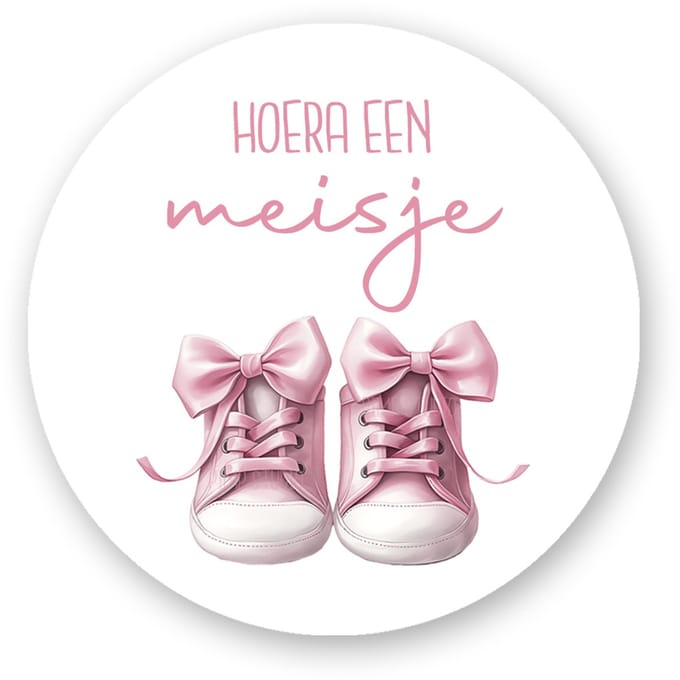 25x Sluitstickers Hoera een Meisje – 4 cm Rond – Geboorte Sticker – Babyshower & Envelop Sluitzegel