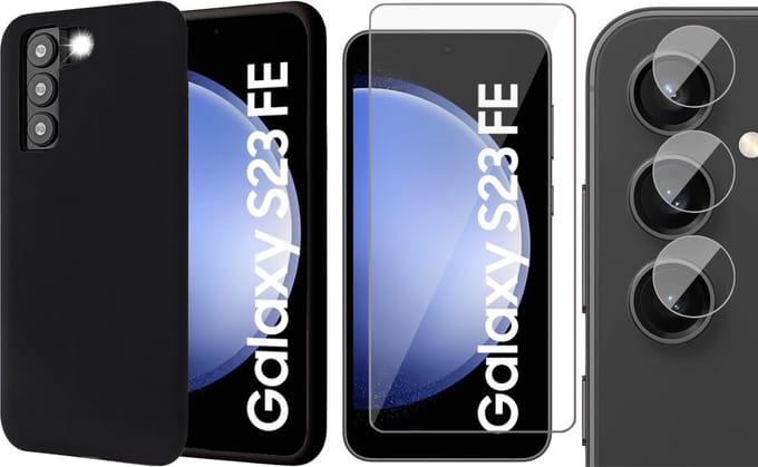 Hoesje geschikt voor Samsung Galaxy S23 FE - Screenprotector Glas & Camera - Mat Back Case Zwart