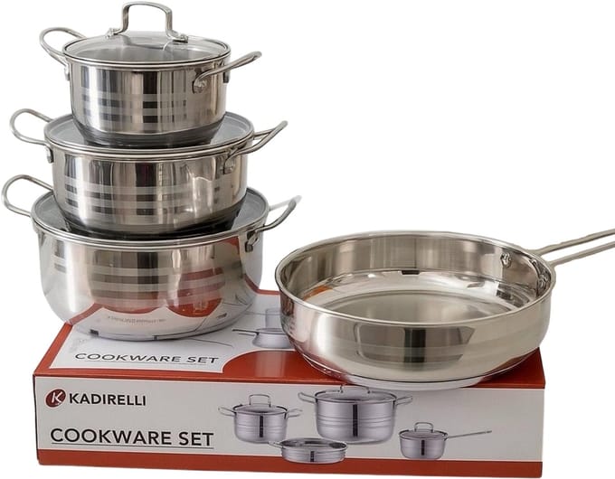 Kadirelli Pannenset met Glazen Deksel - 7-delig - RVS - Inductie - Zilver