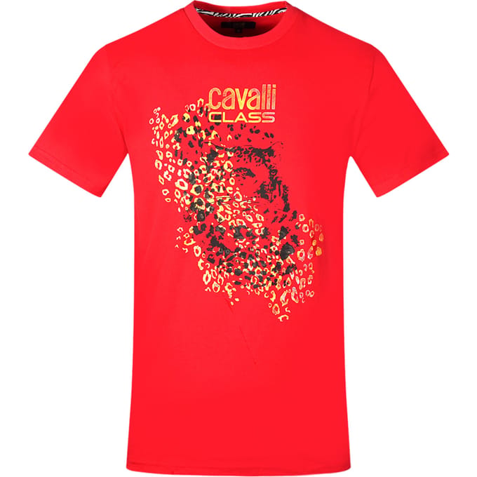 Cavalli Class Luipaardprint Silhouet Rode T-shirt