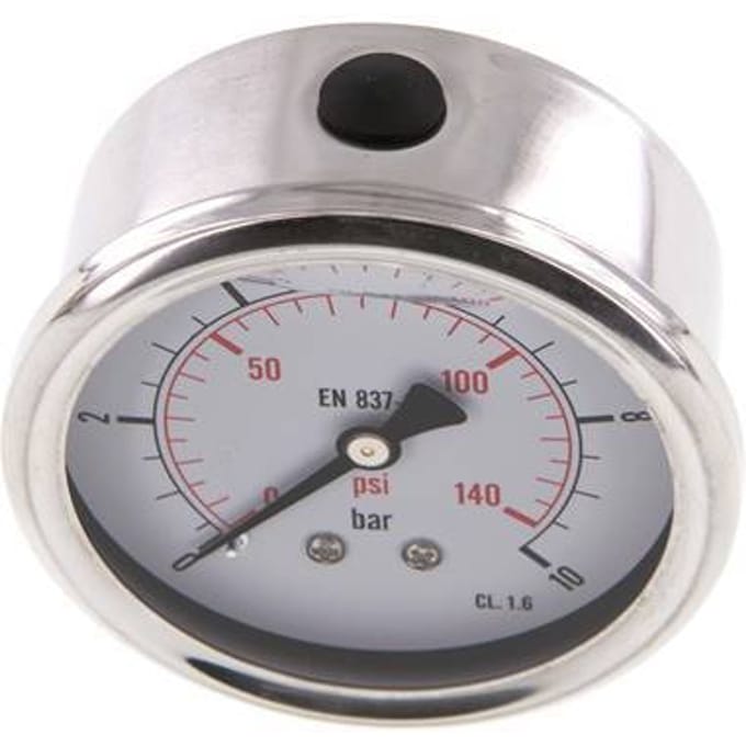 0..10 Bar Glycerine Manometer Achteraansluiting RVS/Messing 63 mm Klasse 1.6 - ML01063SHG