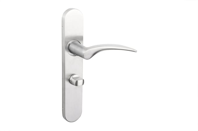 Lavuzo deurkruk Lodini RVS met afgerond schild WC63/8 badkamersluiting | Per set | Deurklink met schild