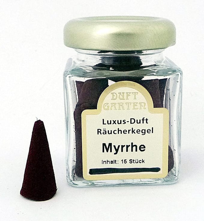 15 Myrrhe Wierook Kegels in Glazen Pot
