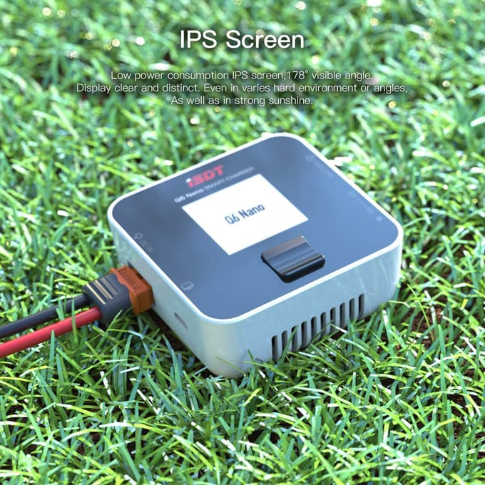 ISDT Q6 Nano Slimme Batterijlader/Ontlader | 200W 8A voor 2-6S LiPo, Li-HV, Li-Ion, NiMH | LCD Scherm, Efficiënte Koeling wit