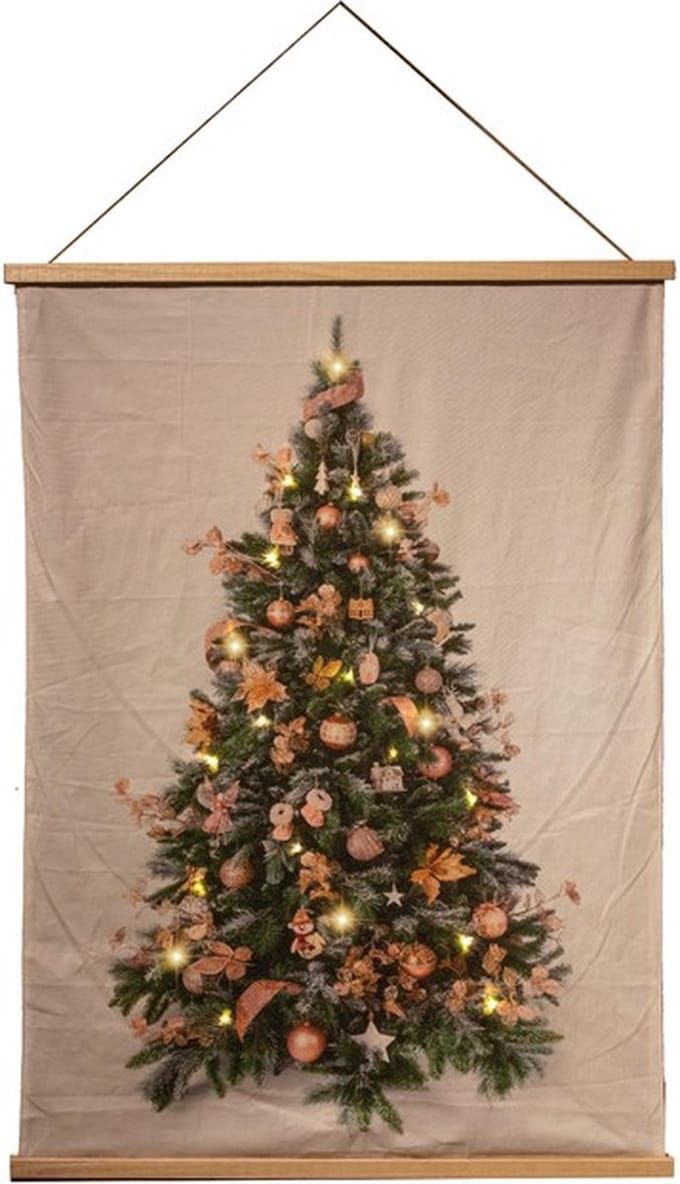 Kerstverlichting - B.o. Fluweel Poster Kerstboom Roze Deco 90x120cm / 20led Warm 2xaa