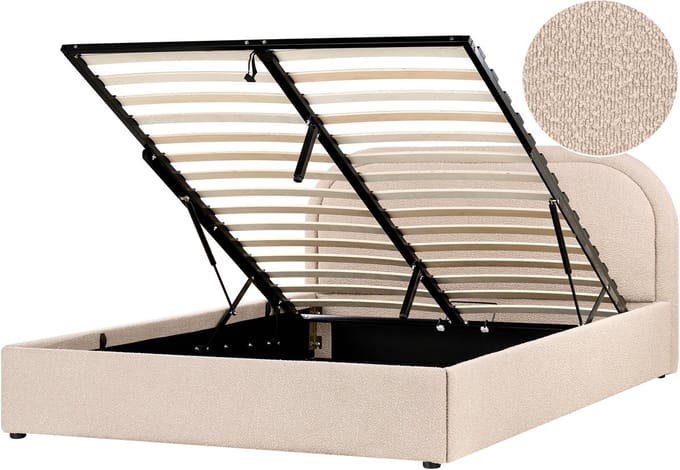 QUILLIEN - Bed met opbergruimte - Beige - 160 x 200 cm - Bouclé
