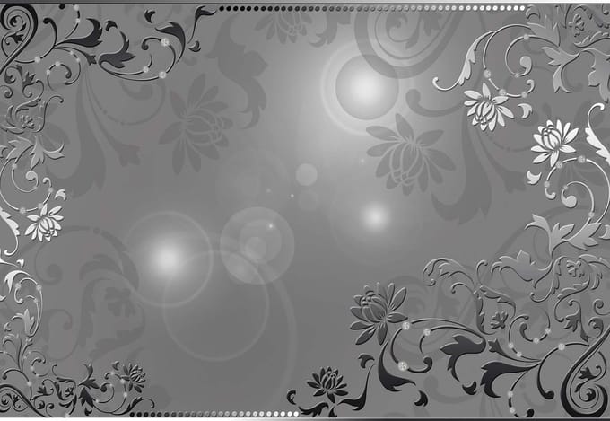 Fotobehang Floral Pattern Black White Grey | XL - 208cm x 146cm | 130g/m2 Vlies