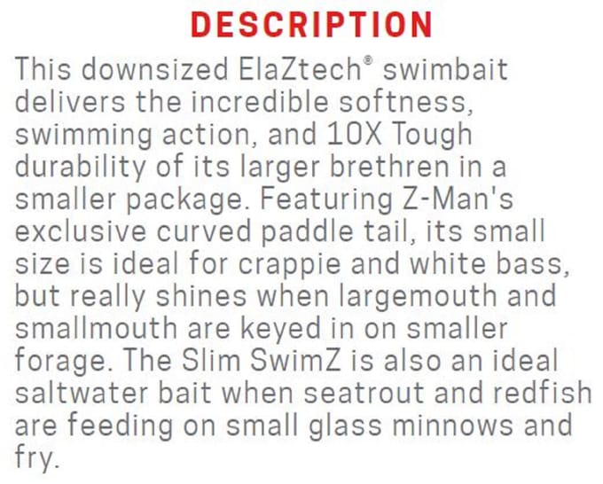 Zman Soft Lure Slim SwimZ 2,5 Inch 8/Pack Pro Geel Baars (4656)