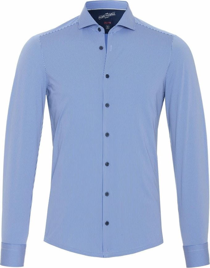 Pure Functional Overhemd Strepen Blauw - Maat 44 - Heren - Overhemden Casual