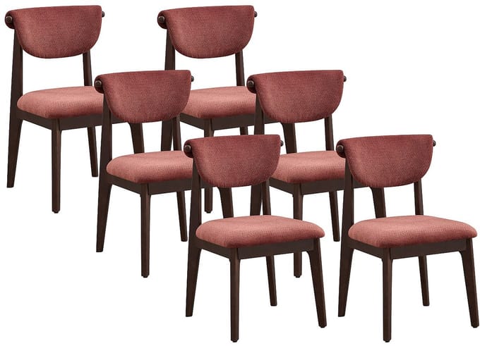 Vente-unique Set van 6 stoelen in gestructureerde stof en rubberhout - Bruin - GABIEL