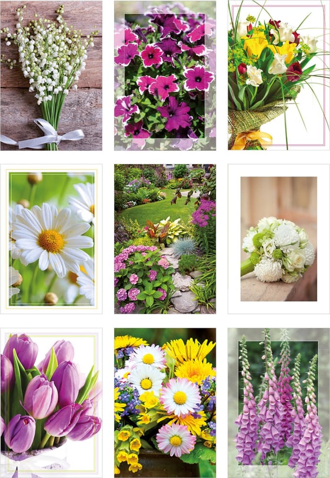 9 Wenskaarten met envelop - MGPcards - Blanco - Bloemen  - 11,5 x 17 cm