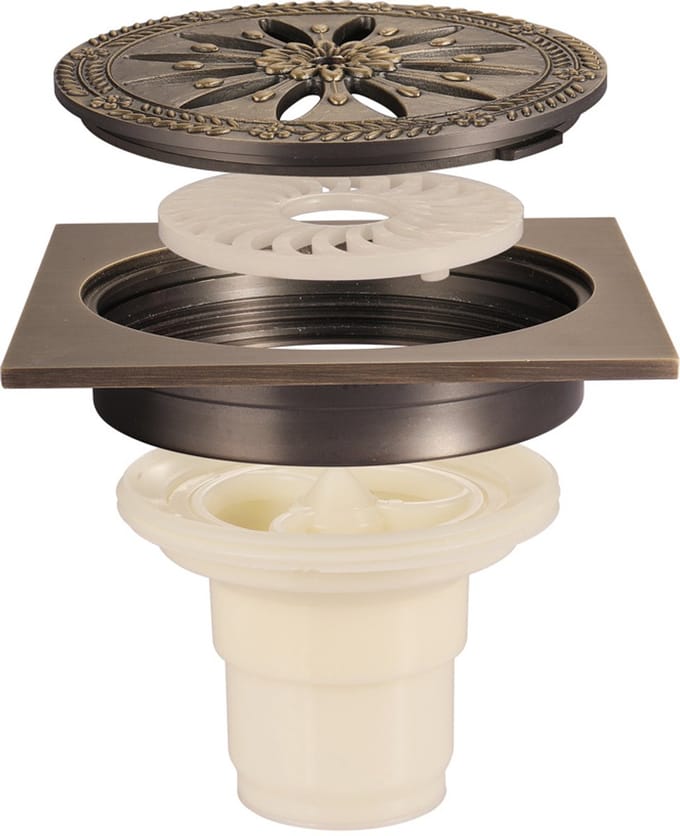 Vloerafvoer Douche - Vierkante Afdekking - Efficiënte Waterafvoer - Afneembare Haarzeef - 10 x 10 cm - Antiek Messing