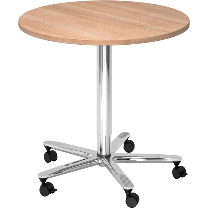 Kolomtafel JENA, Ø 800 mm, H 720 - 1100 mm, notenhoutpatroon