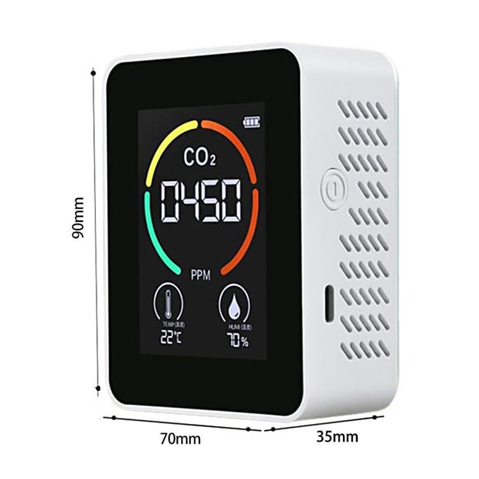 Infrarood luchtkwaliteitsmonitor CO2-kooldioxidedetector Temperatuur-vochtigheidsmeter Ingebouwd wit