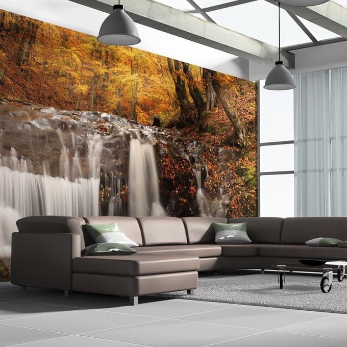 Fotobehang XXL - Autumn landscape: waterfall in forest