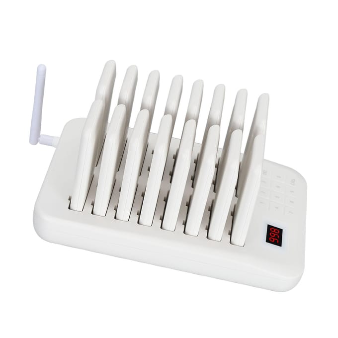 Restaurant Pagersysteem Draadloos 16 Social Distancing Houdende Pagers met Toetsenbordzender EU Plug gray