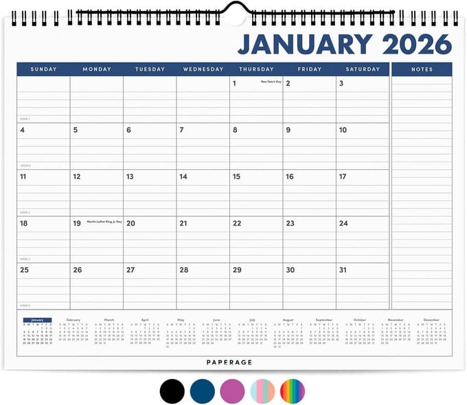 Wandkalender 2026 - Jaarkalender Minimalistisch Maandoverzicht & Notities
