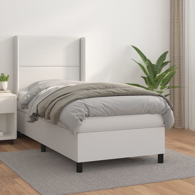 vidaXL - Boxspring - met - matras - kunstleer - wit - 100x200 - cm