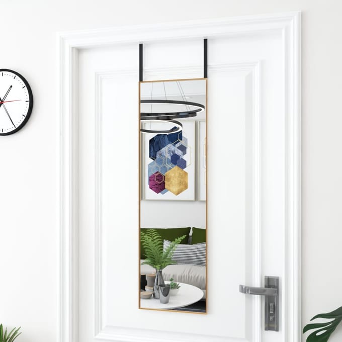 vidaXL - Deurspiegel - 30x100 - cm - glas - en - aluminium - goudkleurig