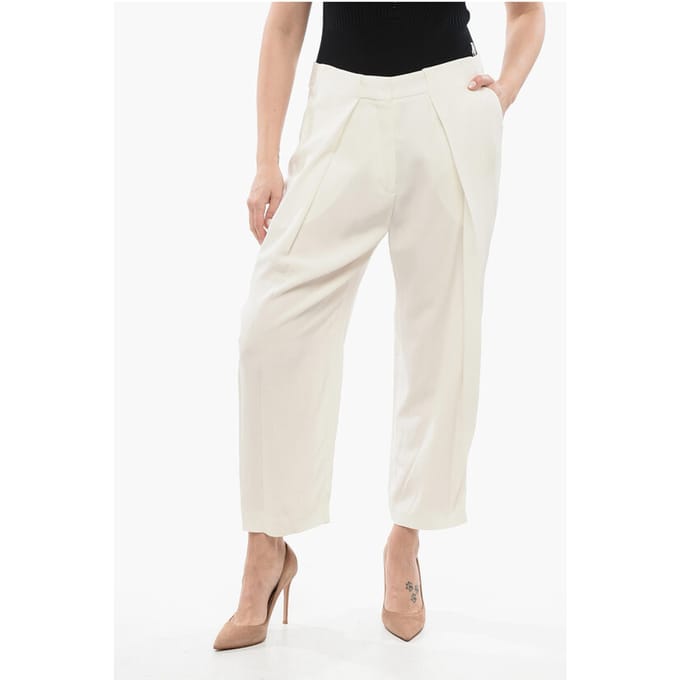 Enkelvoudig geplooide viscose taps toelopende broek in wit