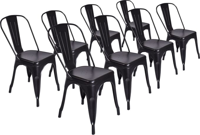 Stapelstoel Vintage Tolix - Set van 8 - Zwart metaal - Stapelbaar