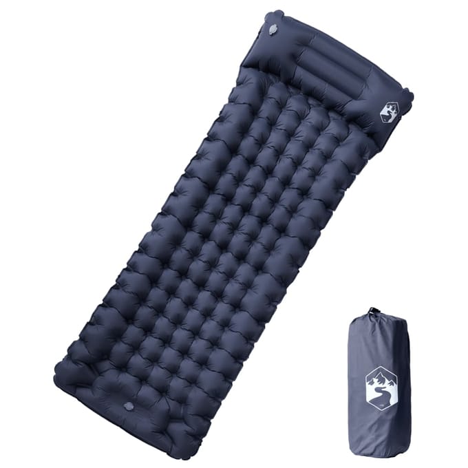 vidaXL - Kampeermatras - met - kussen - zelfopblazend - 1-persoons - grijs