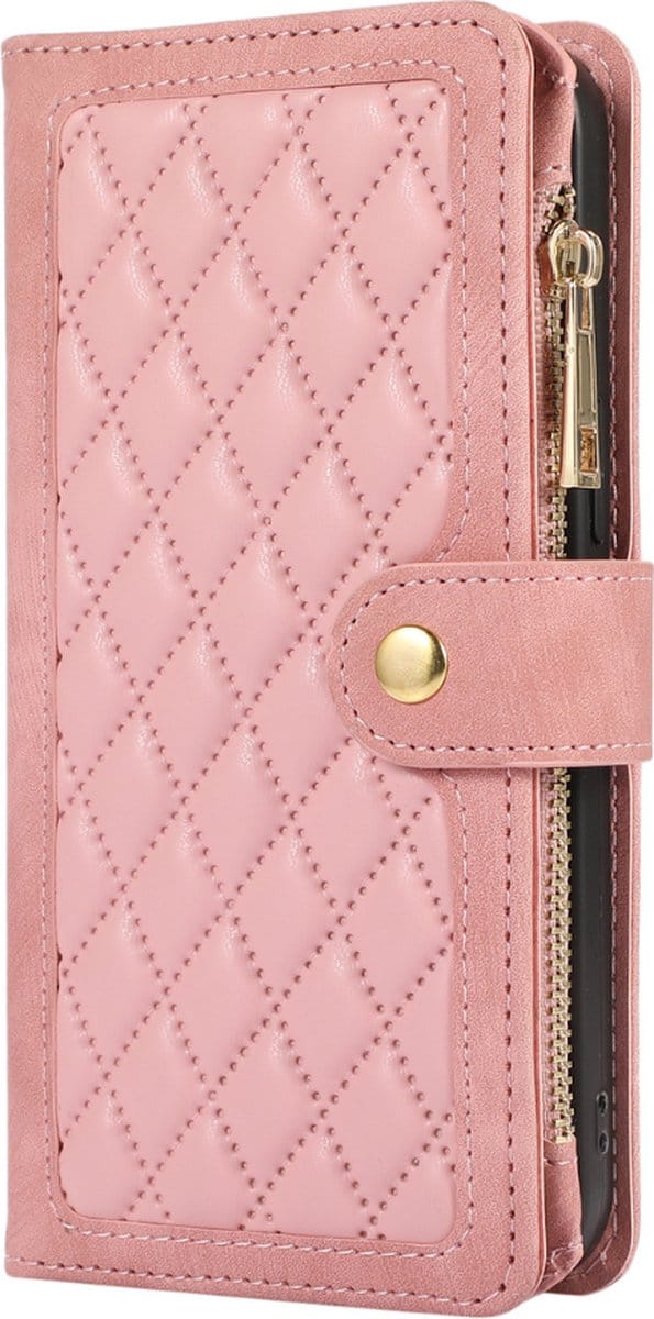 Hoesje geschikt voor iPhone 14 Plus - Bookcase - Pasjeshouder - Portemonnee - Koord - Kunstleer - Roze