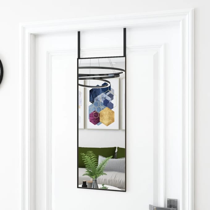 vidaXL - Deurspiegel - 30x80 - cm - glas - en - aluminium - zwart