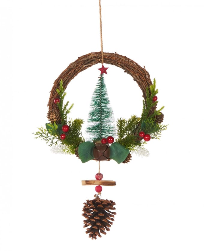 HOGEWONING BV - Traditionele Kerstkrans om Op te Hangen 39 cm met Dennenappels