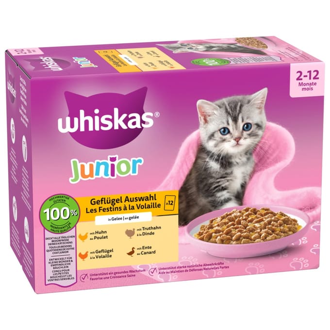 Whiskas Jun. Gevogelte Selectie Gelei 12x85g verpakking van 4 - Gevogelte