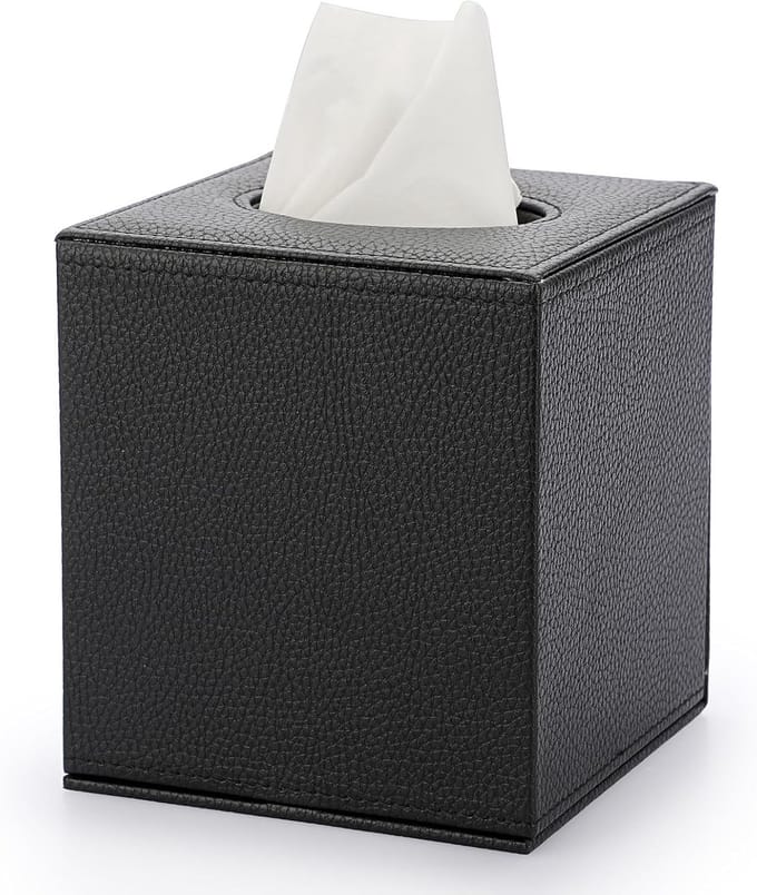 Stijlvolle PU Leren Cube Tissuehouder - Vierkante Tissuebox voor Thuis en Kantoor, Luxe en Functioneel, Zwart