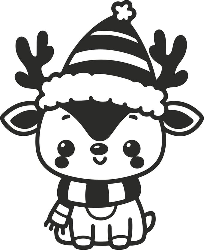 Kerst Rendier Sticker – 20,4 x 25 cm – Zwart