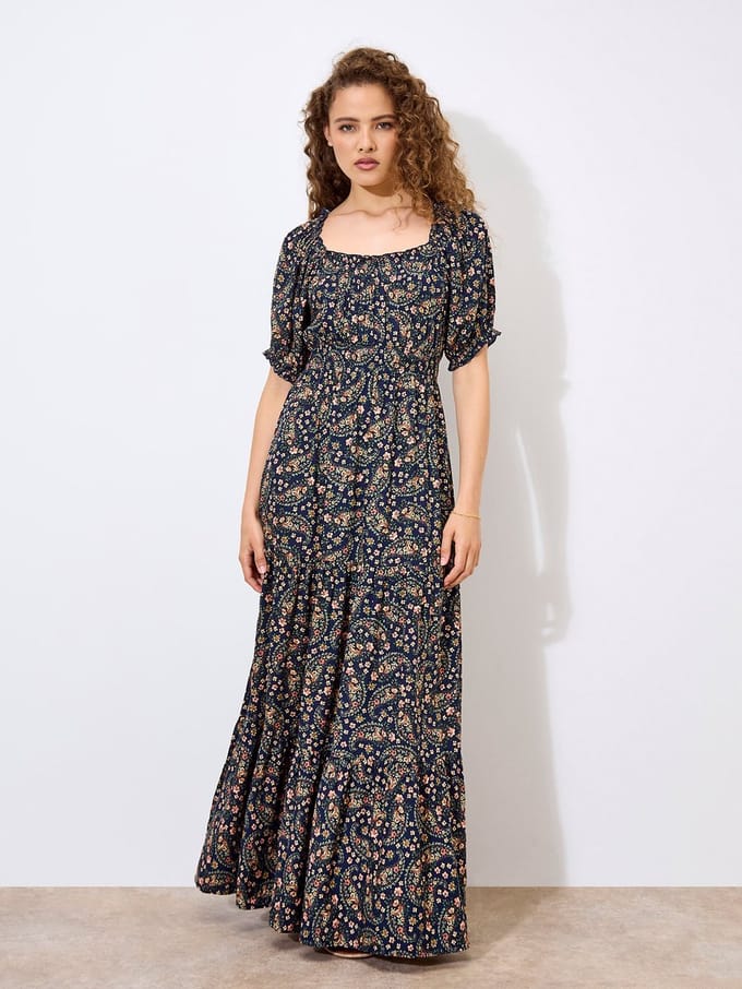 Maxi-jurk met bloemen- en paisleyprint