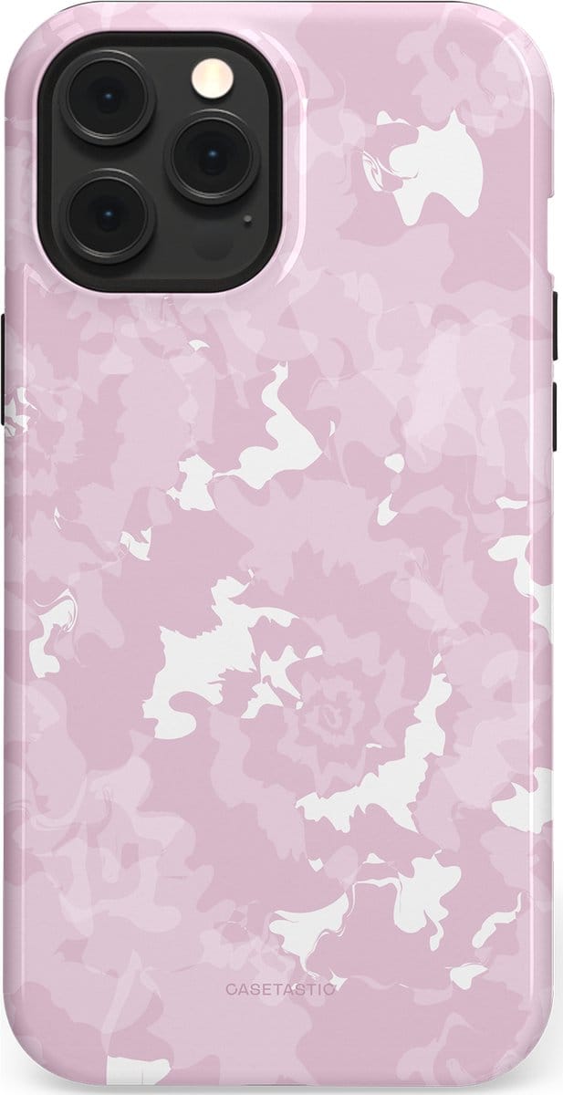 Casetastic hoesje geschikt voor Apple iPhone 12 Pro Max - MagSafe - Dubbellaagse bescherming - Roze wervels - Fashion Case - Lichtgrijs Lichtroze Wit