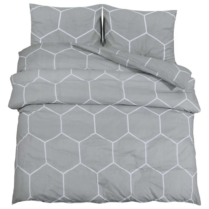 vidaXL - Dekbedovertrekset - 140x200 - cm - katoen - grijs - en - wit