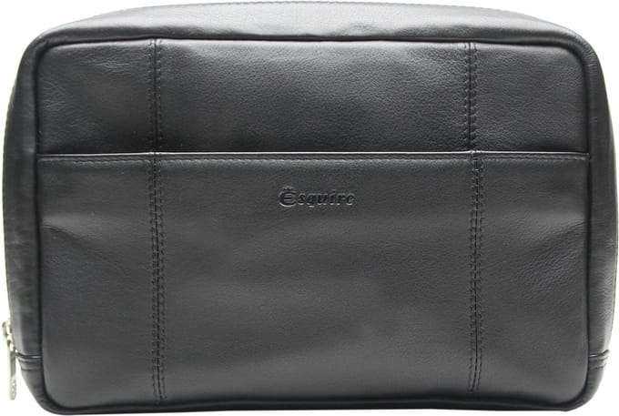 Esquire Leren Utensil zak Spa Cosmetic Case Black Zwart