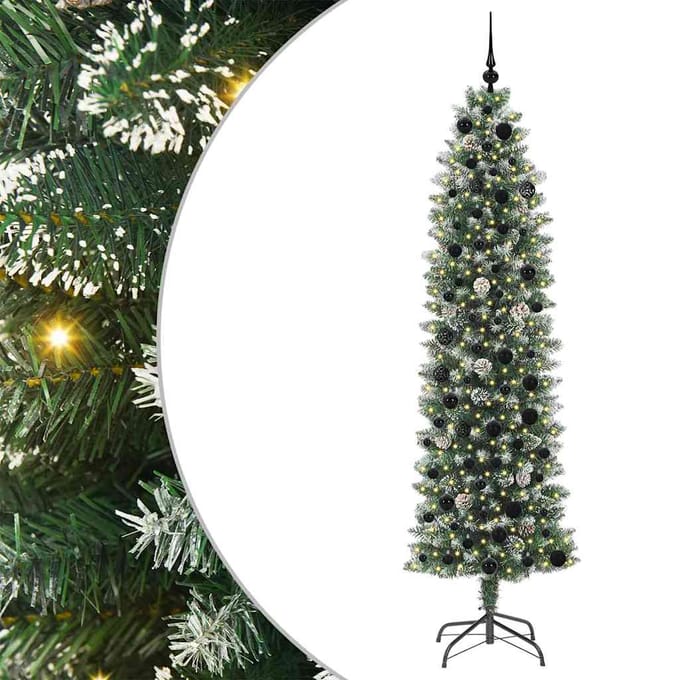 vidaXL - Kunstmatige - slanke - kerstboom - Groen - en - Wit - 210 - cm