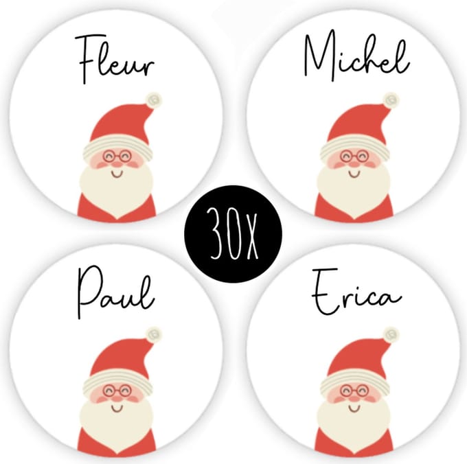 30x Kerst Stickers / Naamstickers | rond | beschrijfbaar | sticker naam | 35 mm | KERSTMAN