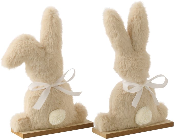J-Line decoratie Konijn - polyester - beige - small - set van 2