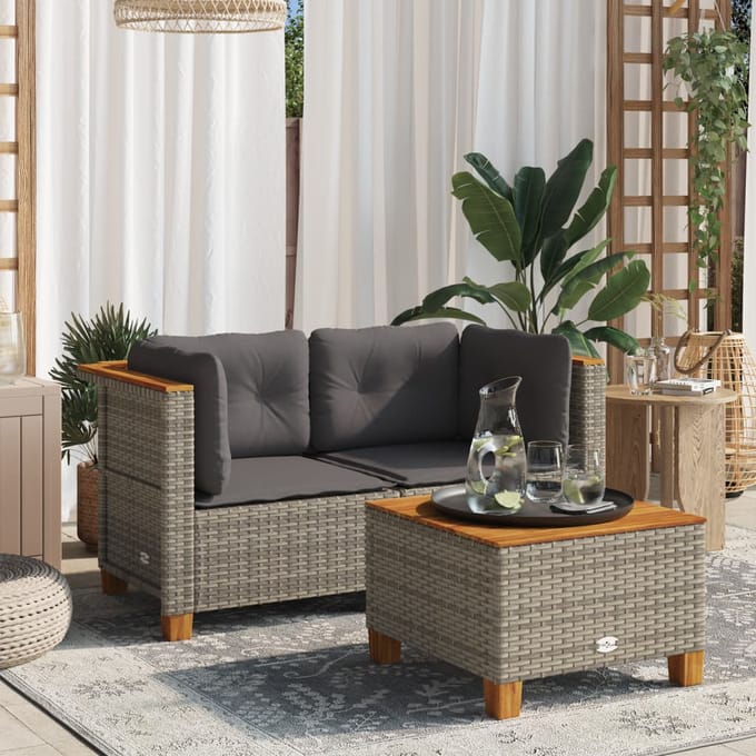 vidaXL - Tuinhoekbanken - 2 - st - met - kussens - poly - rattan - grijs