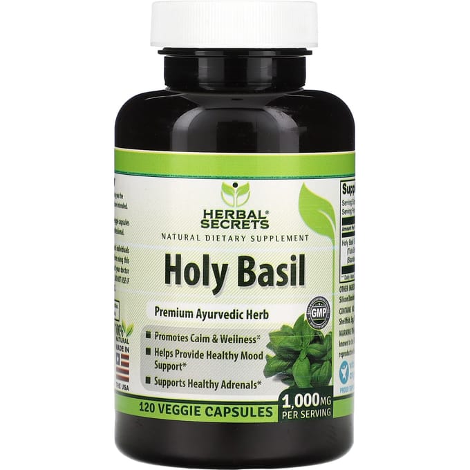 Herbal Secrets, Basilic sacré, 1 000 mg, 120 capsules végétales (500 mg par capsule)