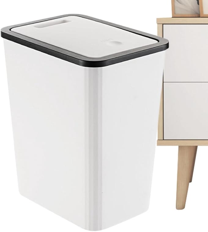 Prullenbak met Deksel - Afvalmand Recyclingbak - Ruimte Besparen - Slank Profiel - 13 Liter - Wit