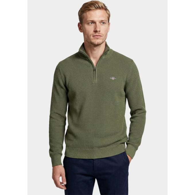 Gant Half Zip Trui Micro Textured Groen - Maat XXL - Heren - Schipperstrui